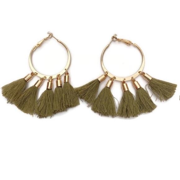 Green Tassel Drop Earrings - Picture 2 of 3